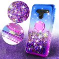 thumbnail image 2 of SOGA Cover Compatible for LG V50 Case, LG V50 ThinQ Case, Liquid Floating Quicksand Case with Diamond Metal Ring for Magnetic Car Mount - Purple on Blue, 2 of 5