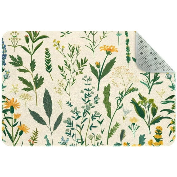 Herbs and Floral Meadow Herbs Collection Entryway Rug, 2x3 Area Rug Indoor Door Mat Non-slip Washable Floor Carpet Rug for Bedroom Office Dining Room Bathroom