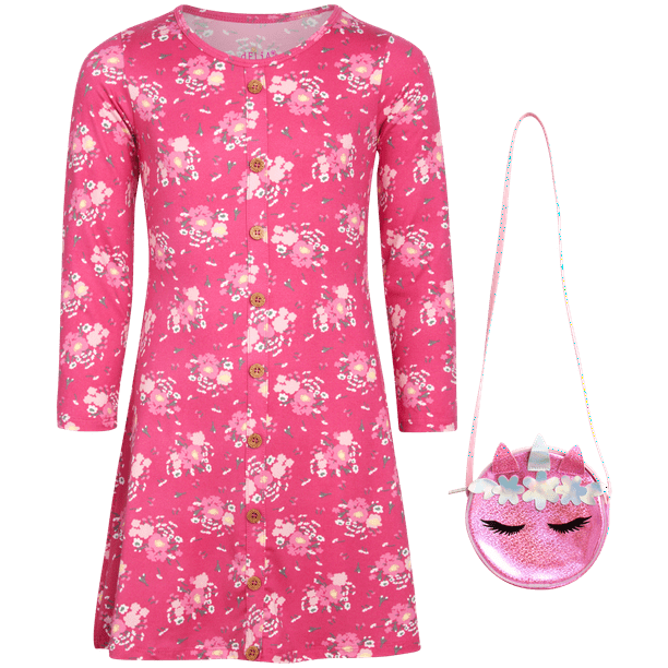 dELiA*s Girls' Dress Super Soft Casual Long Sleeve Dress with Purse