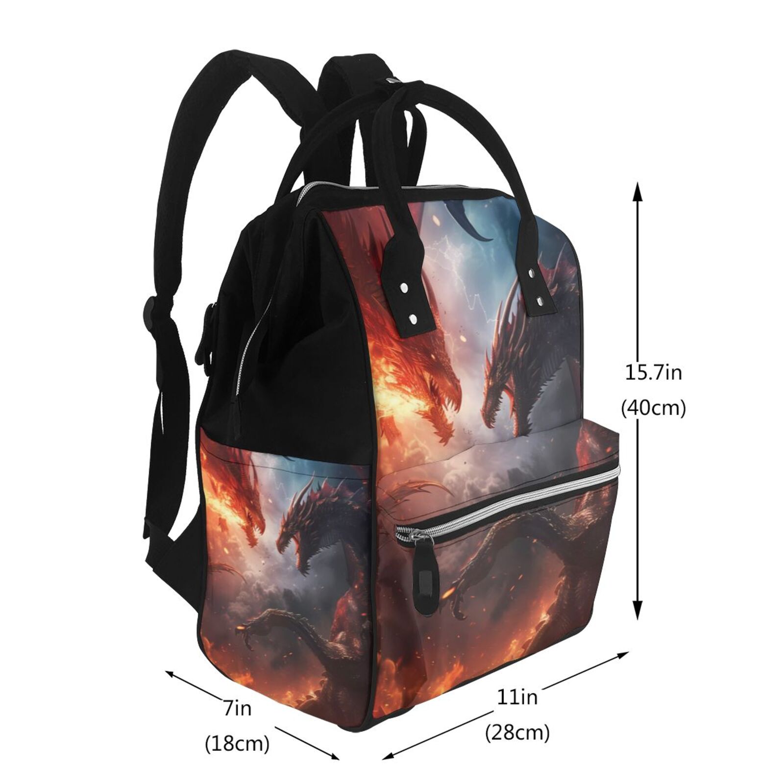 Ratiio Fire Sky Dragon Mummy Backpack - Waterproof Twill Canvas, Large Capacity Diaper Bag with Multiple Pockets and Adjustable Straps