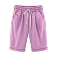 thumbnail image 4 of QUNYINEY Womens Summer Shorts Mid Rise Casual Solid Bermuda Shorts Drawstring Comfy Elastic Waist Loose Shorts, 4 of 4