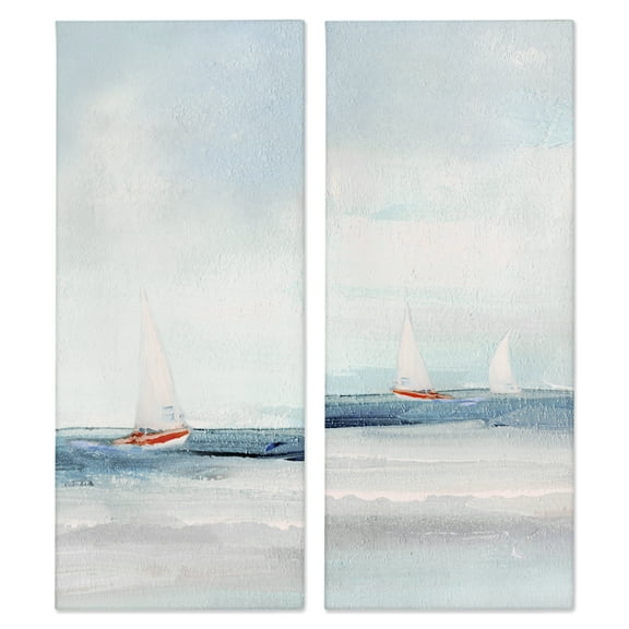 Stupell Industries Sailboats near Shoreline Nautical & Beach Painting Wrapped Canvas Art Print Wall Art, 10 x 24, Set of 2
