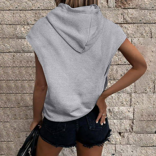Sleeveless Hoodie for Women Vest Tops Drawstring Hooded Sweatshirt