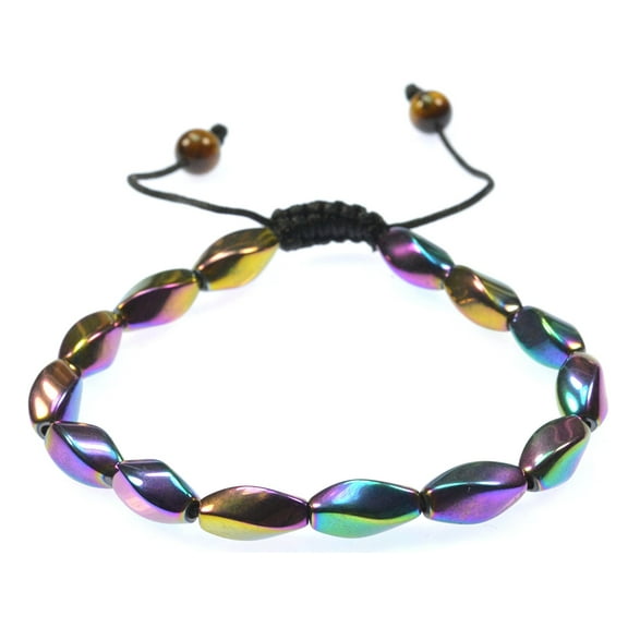 Purple Whale Rainbow Hematite Twisted Beaded Bracelet for Women, Men, Macrame Style Adjustable Bracelet, Good Luck, Protection, Handmade Jewelry Gift, Multi-color