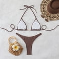 thumbnail image 5 of Women's 2 Piece Halter Bikini Set Metal Ring High Cut Swimsuits Beach Vacation Clothes (Brown,M), 5 of 6