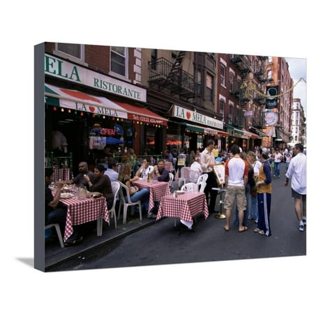 People Sitting at an Outdoor Restaurant, Little Italy, Manhattan, New York State Stretched Canvas Print Wall Art By Yadid