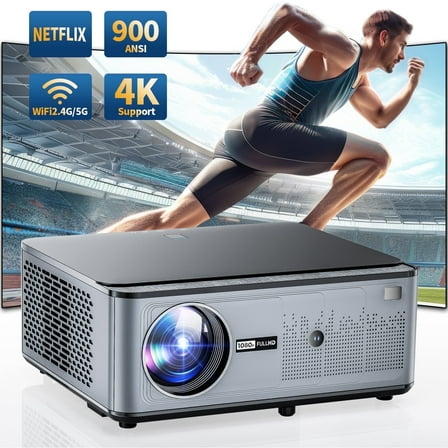 [900 ANSI & Electric Focus/Keystone] 4K Home Theater Projector with WiFi 6 and Bluetooth 5.2, Losei 300'' Movie Projector for Indoor/Outdoor, Smart Proyector Compatible with Phone/TV Stick/PC/PS5