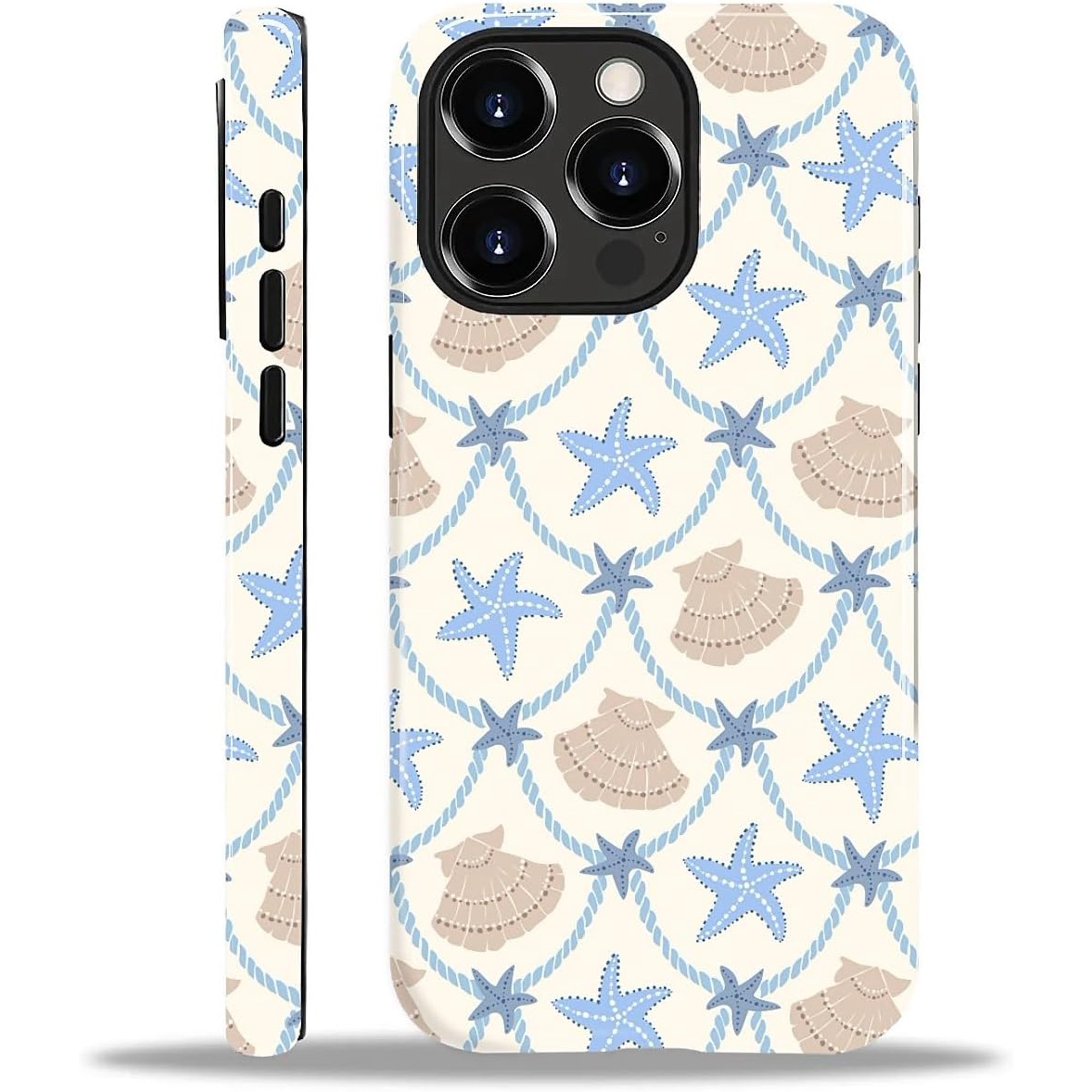 Case Designed for iPhone 15 Pro Hybrid 2-Layer Case Military-Grade Protection Durable Shockproof Anti-Scratch Phone Case Summer Starfish Seashell