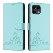 Phone Case for T-Mobile Revvl 8 Pro / T Phone 3 Pro 5G, Cat Pattern PU Leather Case with RFID Block Card Slots Stand Magnetic Flip Wallet Cover, Mint
