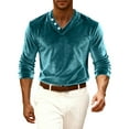 thumbnail image 4 of Dresfit Henley Shirts Men Velvet V Neck Carnival Shirt Summer 2026 Loose Fit Long Sleeve Tops Velour Button Down Mardi Gras Holiday Pullover Blue XL, 4 of 5