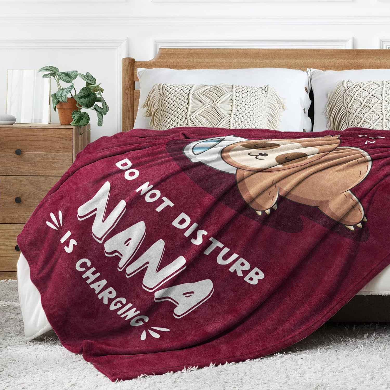 Funny Nana Gifts for Christmas, Nana is Charging Sloth Blanket, Nana Birthday Gifts, Gifts for Nana from Grandkids for Mothers Day, Soft Sloth Throws Blankets for Nana