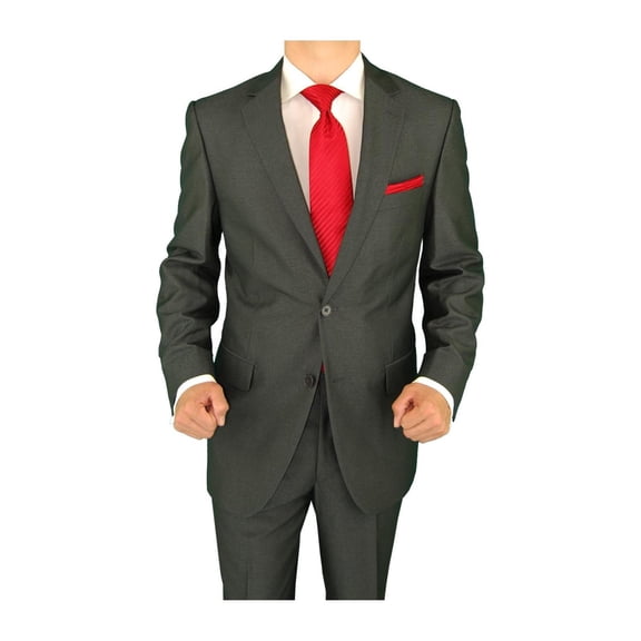 Salvatore Exte Men's Modern Two Button Sharkskin Suit Gray