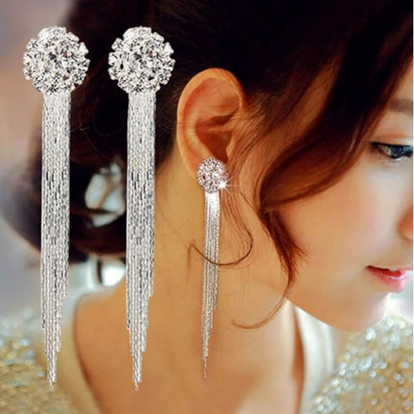 TopLLC Earrings Diamond Earrings Long Exaggerated Temperament Round Tassel Earrings Long earings