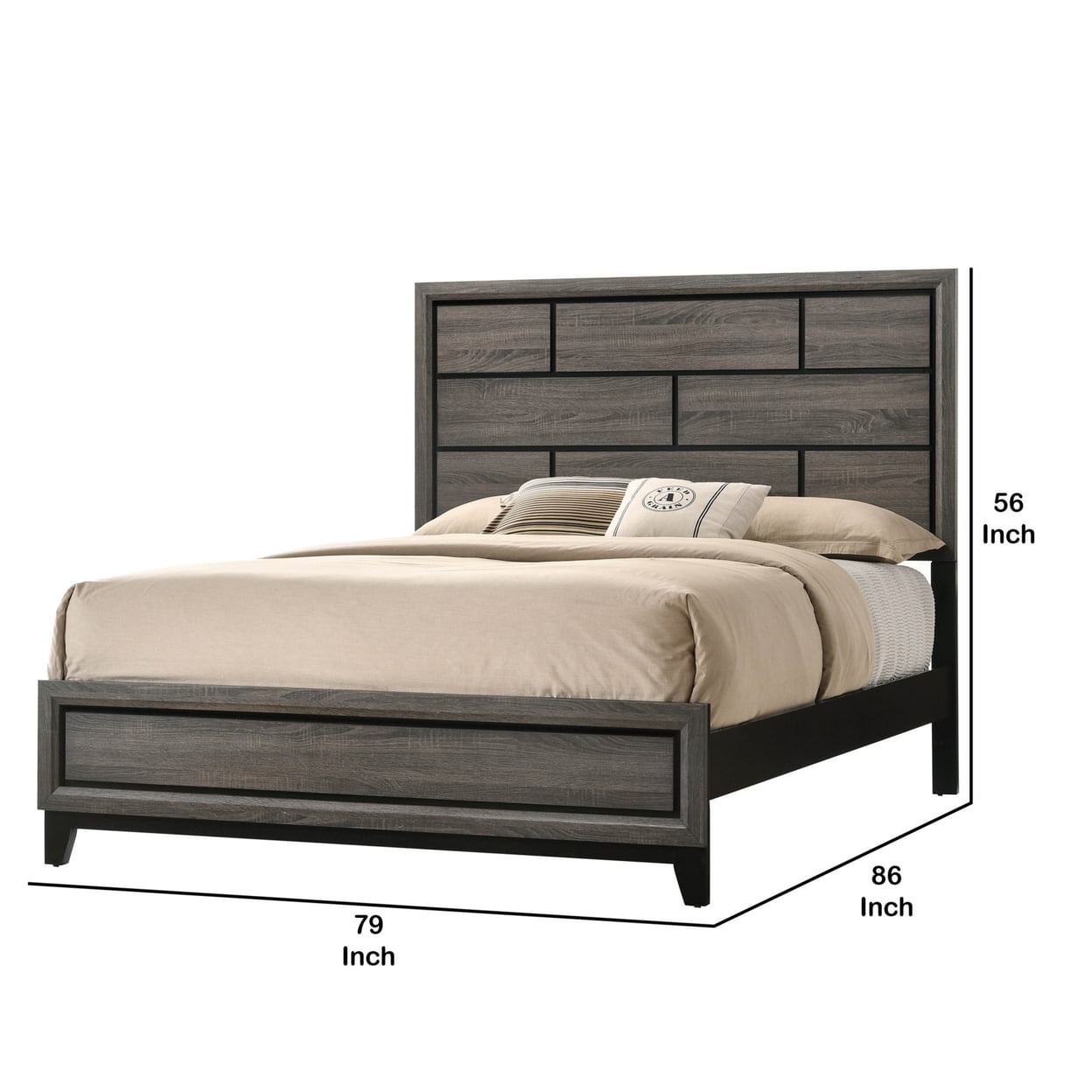 Grooved Panel Contemporary Eastern King Bed with Tapered Legs, Gray- Saltoro Sherpi