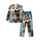 thumbnail image 1 of Balery Blue Sky Cute Wolf Pijama para Hombre de Dos Piezas con Manga Larga, Conjunto de Dormir y Descanso Suave con Bolsillos-Medium, 1 of 7