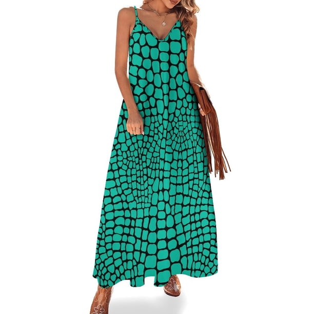 Vestido de piel de serpiente azul con estampado animal, elegante vestido largo con escote en V, estilo bohemio para playa, vestidos largos con tirantes, estilo urbano, vestido oversize