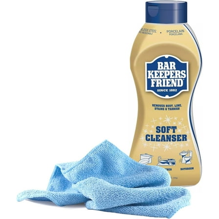 Black Swan Distributors - Bar Keeper's Friend Soft Cleanser 26 oz & Non-Abrasive, Washable Microfiber Cleaning Cloth 15x15 in - Home Cleaning Supplies Kit