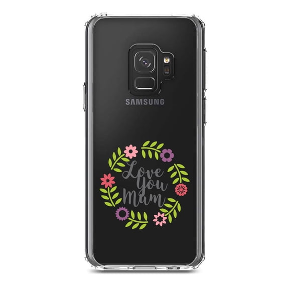 DistinctInk Clear Shockproof Hybrid Case for Samsung Galaxy S9 (5.8" Screen) - TPU Bumper Acrylic Back Tempered Glass Screen Protector - Love You Mum - Floral Border