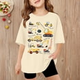 thumbnail image 2 of Girls Casual Short Sleeve T Shirt With Cute Cartoon Dump Truck Excavator Print Pure Color Top Clothes, 2 of 5