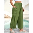 thumbnail image 6 of SHOWMALL Women's Plus Size Loose Fit Baggy Pants, Lightweight Breathable Balloon Trousers with Pockets, Olive Green 2X Comfortable Elastic Drawstring Waist Wide Leg Lounge Pants, 6 of 7