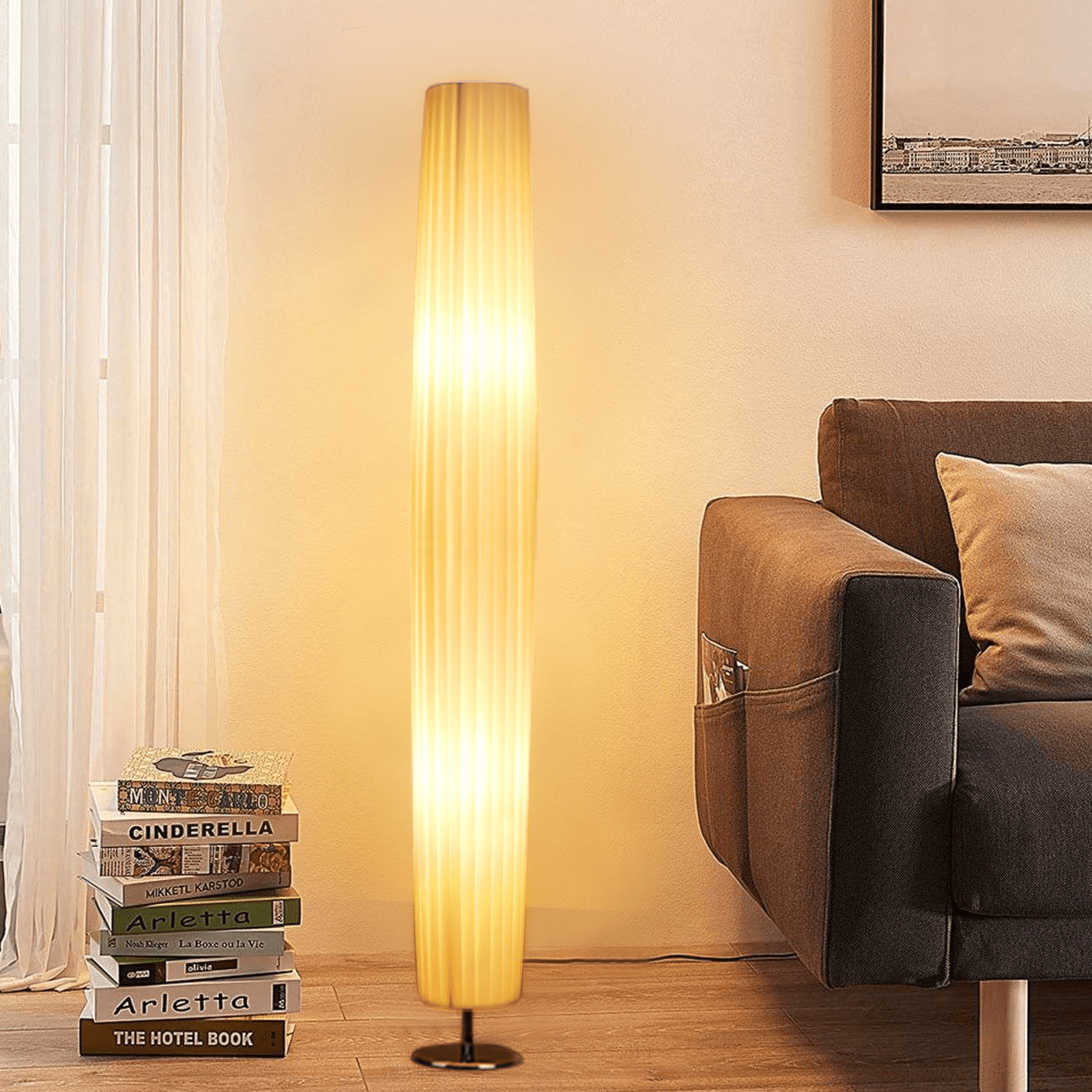 Modern Standing Accent Lamps with Fabric Hanging Rotatable Lampshade 60W Bulb & Foot Switch 60In Tall Pole Light for Bedroom and Office,Sliver Metal Albrillo Floor Lamp for Living Room Max 