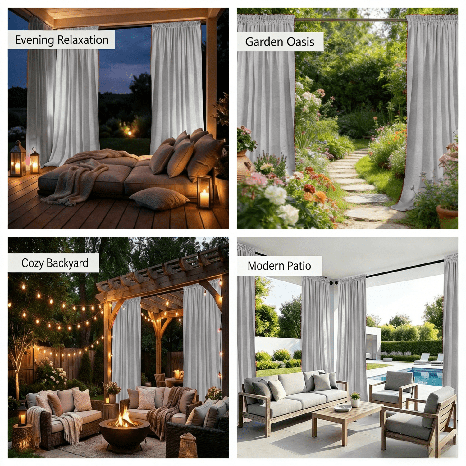 SNITIE Outdoor Curtains 2 Panels, Rod Pocket Water Resistant Outdoor Patio Curtains for Porch, Pergola, Cabana, 14 Colors Available, Multiple Sizes (52"x84"/52"x96"/52"x108")