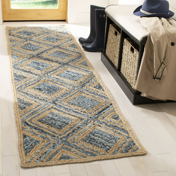 SAFAVIEH Cape Cod Alayna Geometric Runner Rug, Natural/Blue, 2'3" x 16'
