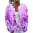 thumbnail image 2 of Amidoa Sweater Tops for Women Long Sleeve Cardigan Button up Purple Floral Fall Knit Loose Cardigans for Women XXXXXL, 2 of 5