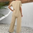 thumbnail image 4 of WTOBBY Women's Asymmetrical Casual Two-Piece Set, Loose Short Sleeve Round Neck Top & Irregular Hem Pants, Unique Street Style,Khaki L, 4 of 5