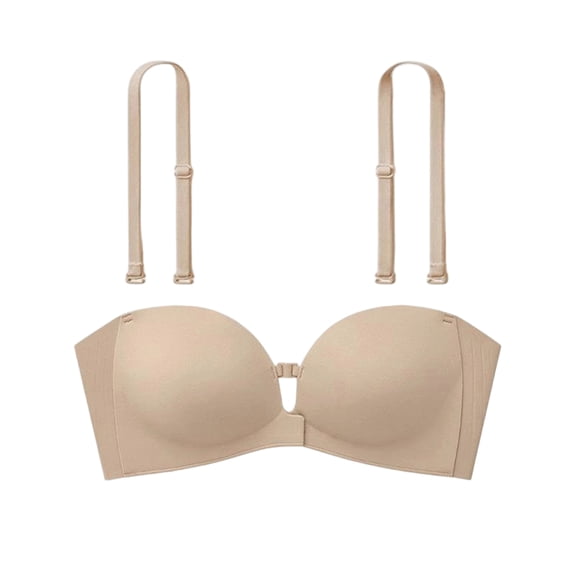 longantii Mokibras Strapless Bra, Wireless Front Closure Push up Padded Non Slip Tube Jelly Bra, Invisible Strapless Bras for Women(80C,Large)