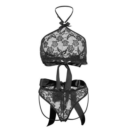 

Fashion Halter Lace Lingerie Underwear Sleepwear Pajamas Thong Bow