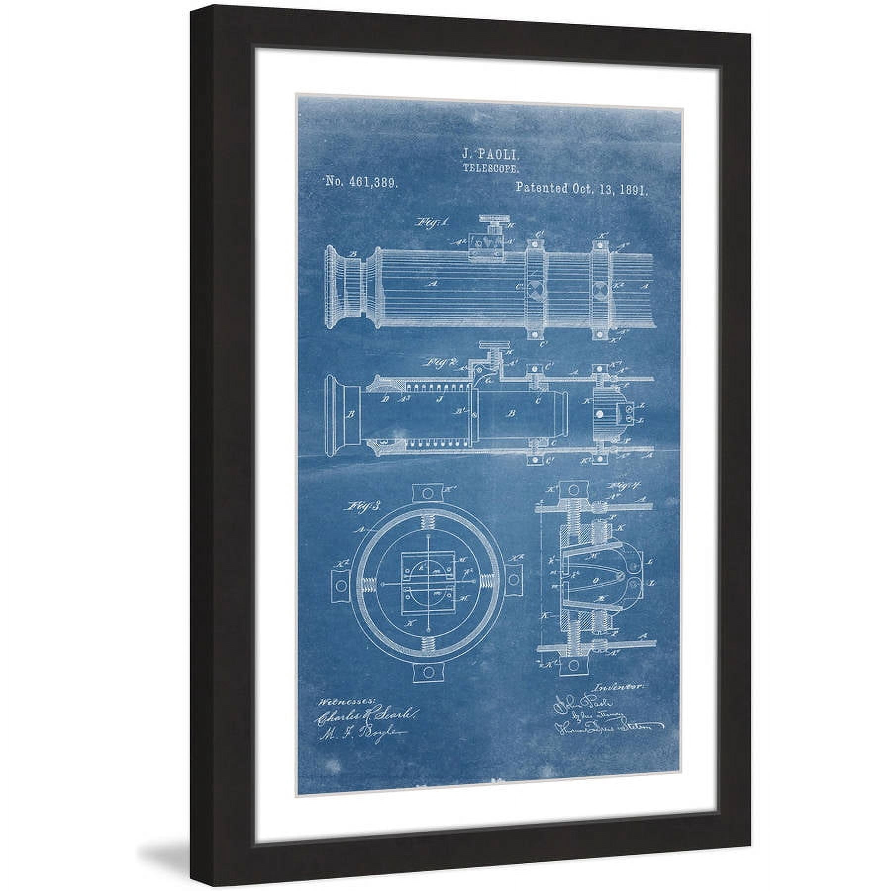 "Telescope 1891 Blueprint" Framed Painting Print
