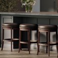 thumbnail image 2 of Maven Lane Alexander 31 Inch Tall Bar Height Rotating Backless Barstool in Walnut Finish with Marksman Saddle Vegan Leather Upholstered Seat, Set of 4, 2 of 7