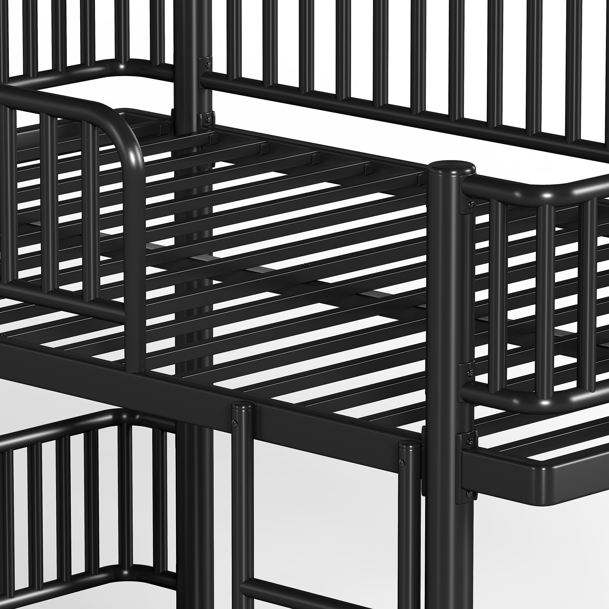 Queen over Queen Bunk Bed with Ladders and Guardrails, Metal Bunk Bed Frame Convertible into 2 Separate Platform Beds for Bedroom All Ages, No Box Spring Needed, Black