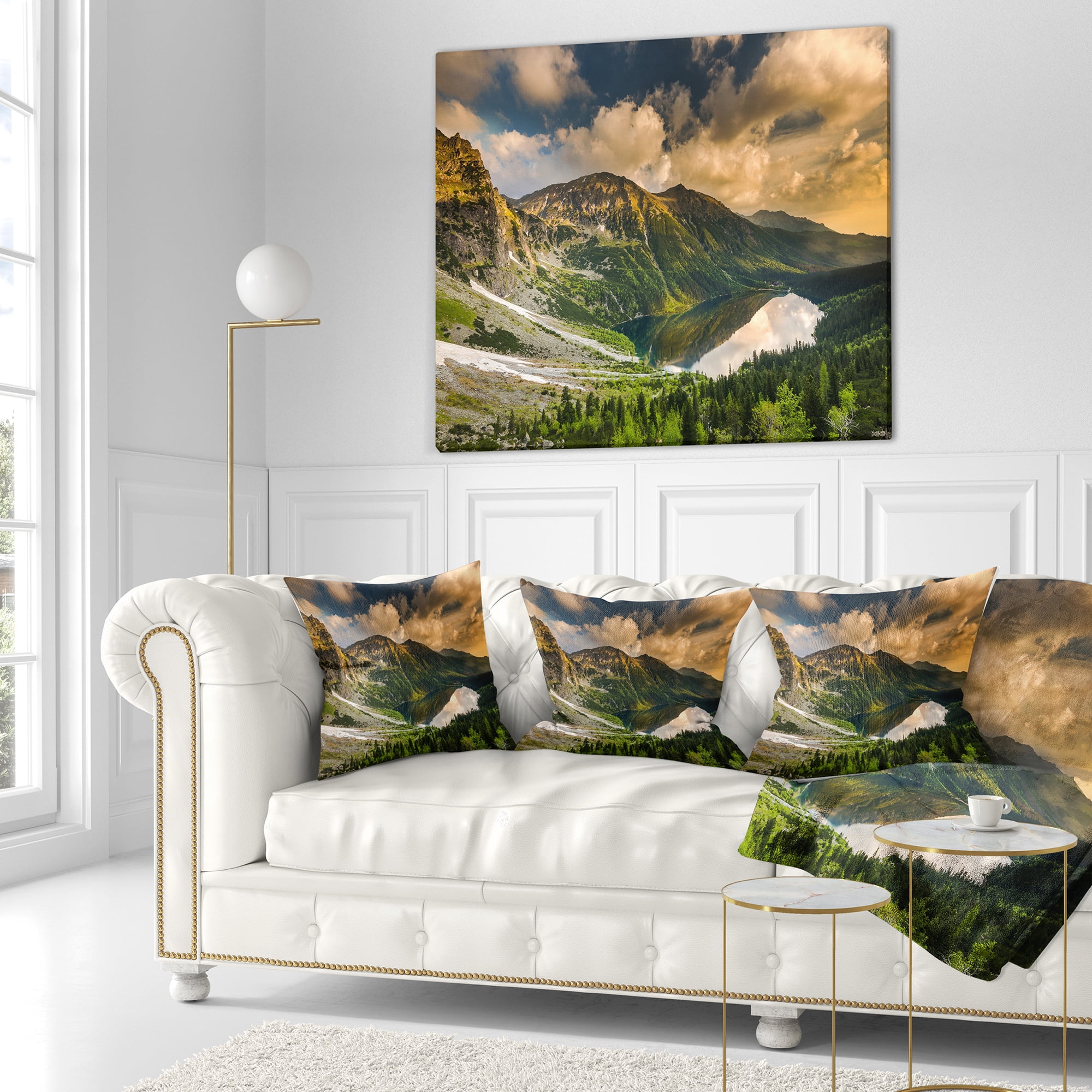 Designart Dramatic Sky over Alpine Lake - Landscape Printed Throw Pillow - 16x16