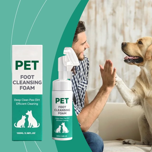 Limpiador de patas en espuma para mascotas con cepillo incorporado: a base de plantas, sin enjuague, limpiador suave para perros y gatos, limpiador espumoso natural para barro y suciedad, cuidado