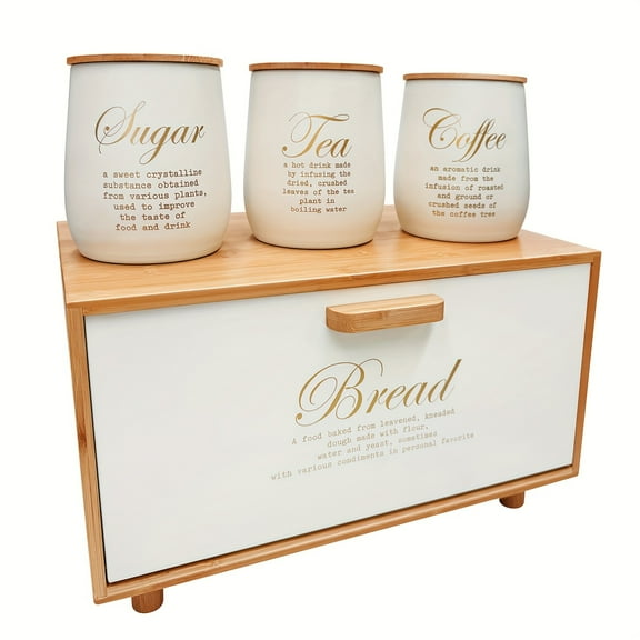 Large Plastic Bread Box with Multi-Compartment Storage - Farmhouse Style Kitchen Organizer for Bread, Coffee, Sugar, Tea and Dry Goods, Space-Saving Countertop & Cabinet Container