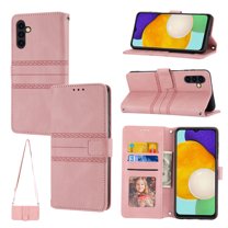 For Samsung Galaxy A16 5G Case with Credit Cards Holder, Wallet Magnetic Crossbody Shoulder Strap Flip Stand Purse Retro Premium RFID Blocking PU Leather Cover for Samsung Galaxy A16 5G, Pink