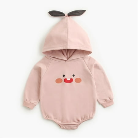 

FZM Christmas Toddler Kids Child Baby Girls Long Sleeve Cute Cartoon Print Hooded Romper Bodysuit Outfits Clothes