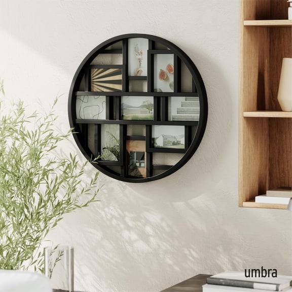 Luna Collage Picture Frame Holds Nine 4x6 Photos, Large 22-Inch Diameter, Black