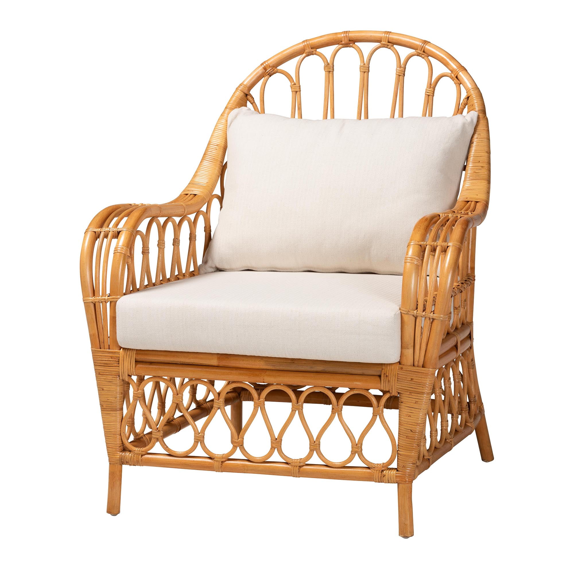 bali & pari Reina Boho Arm Chair, Square, Light Honey