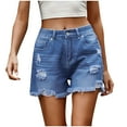 thumbnail image 2 of Besolor Womens Ripped Jeans Shorts Stretchy High Waist Frayed Raw Hem Denim Shorts Casual Distressed Girls Summer Shorts, 2 of 9