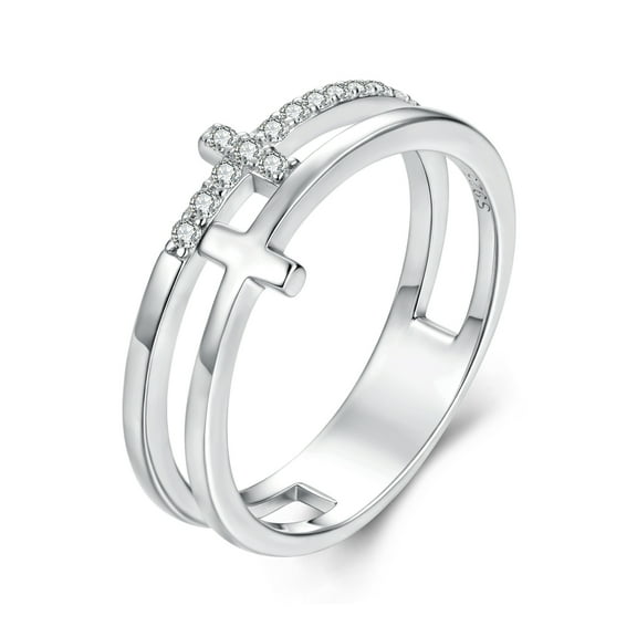Double Cross Moissanite Ring Sterling Silver Jewelry for Women