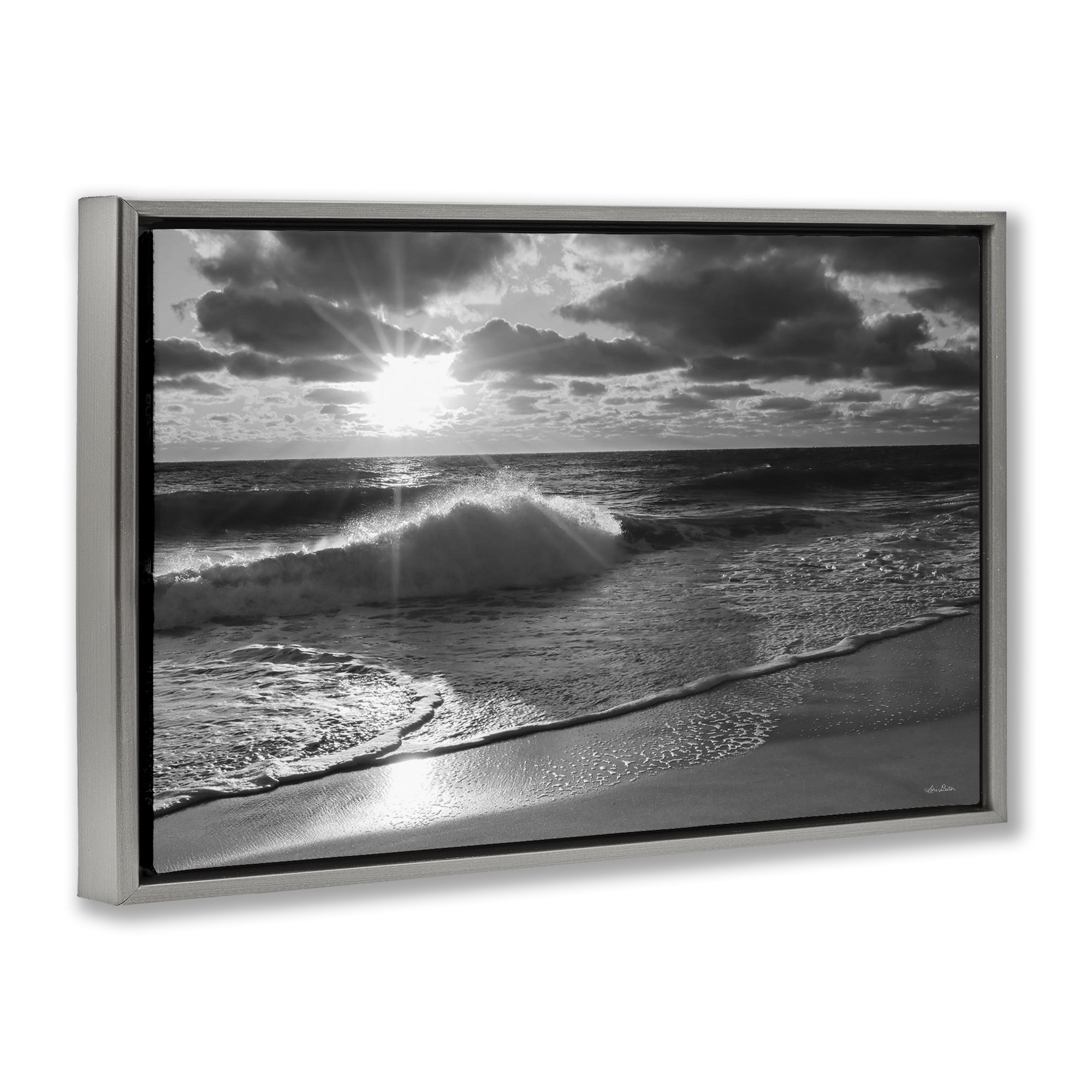 Stupell Industries Sunset Crashing Wave Landscape Photography Gray Floater Framed Canvas Art Print Wall Art, 25 x 17