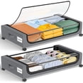 thumbnail image 1 of Almacenamiento Bajo Cama, 2Pcs Aapatera Bajo cama, Cajas Organizadoras para Clósets, Gran Capacidad, Ventana Transparente, con Ruedas, Cajas de Almacenamiento para Ropa, Mantas y Zapatos (Gris), 1 of 4