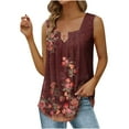 thumbnail image 2 of Wycnly Womens Tank Tops Vintage Loose Pleated Swing Hem Tunic Vest Tops Summer Fashion Ethnic Style Print Square Neck Sleeveless Shirts Blouse Wine s, 2 of 5