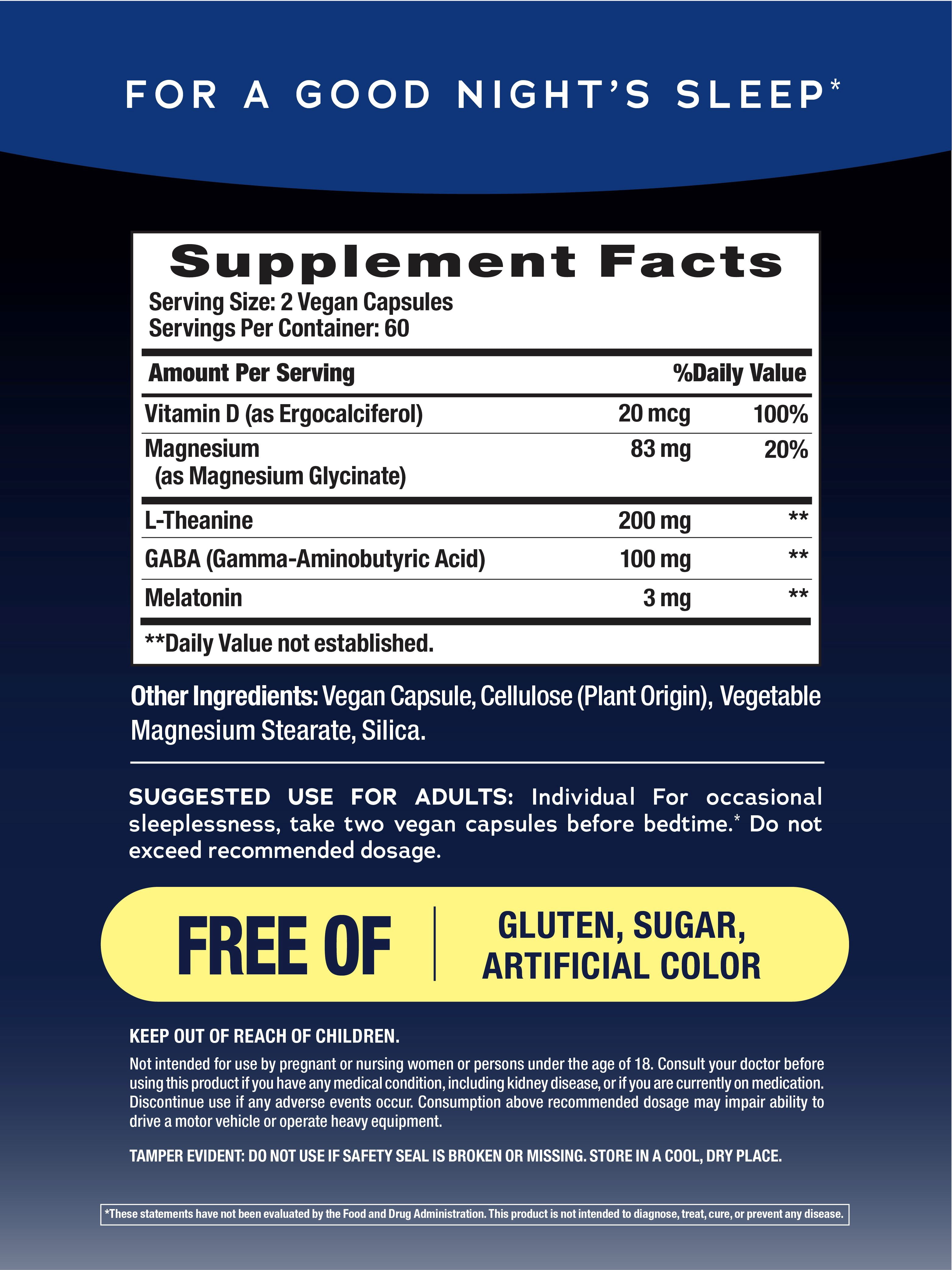 Calm Sleep Magnesium Supplement with Melatonin & Magnesium Citrate | 120 Capsules | by Natural Vitality