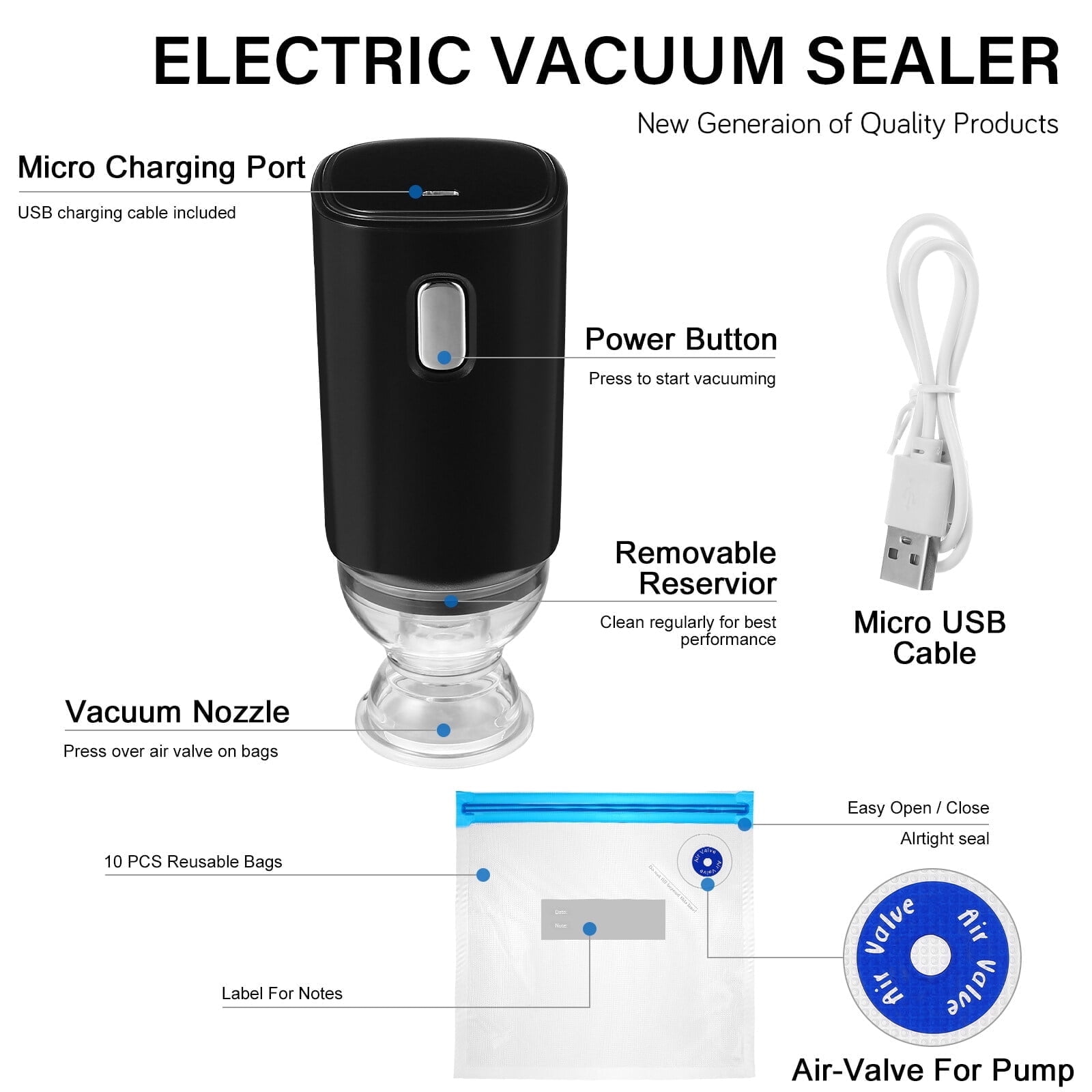 w Vacuum Sealer Machine, 1 Set Rechargeable Food Saver Vacuum Sealer Machine, Portable Handheld Food Sealer