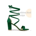 thumbnail image 3 of BLISSFUL STEP Women's Open Toe Lace Up Tie Up Block Heeled Sandals Dark Green 8, 3 of 6