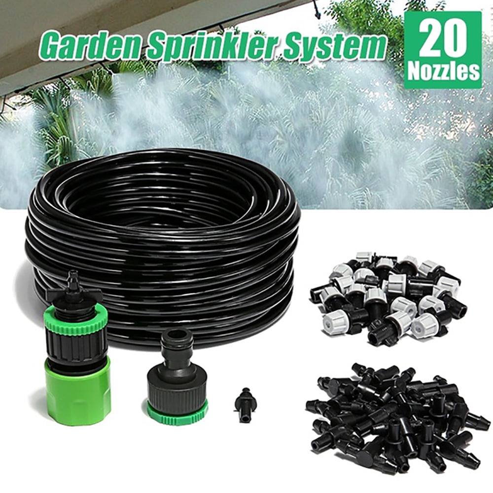 33' Hose+10pcs Garden Misting Cooling System Mist Nozzle Sprinkler Water Set ALM 